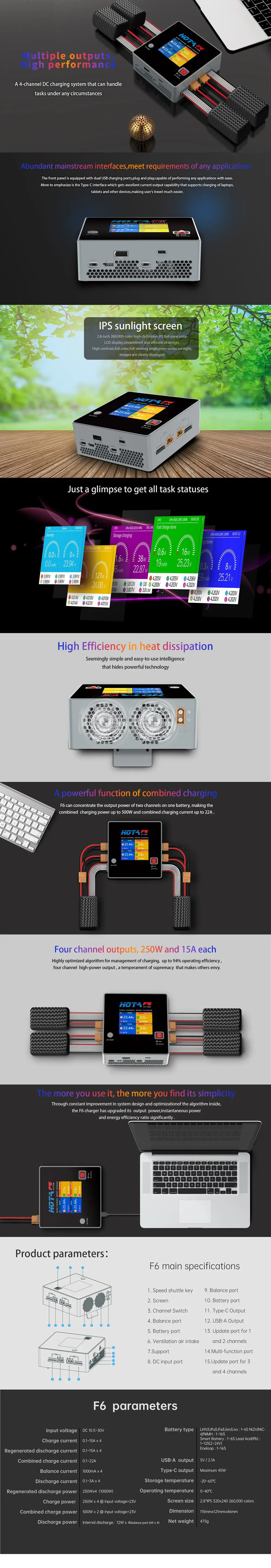  Charger 250W 15A 1-6S Quad Channel DC Smart Charger factory