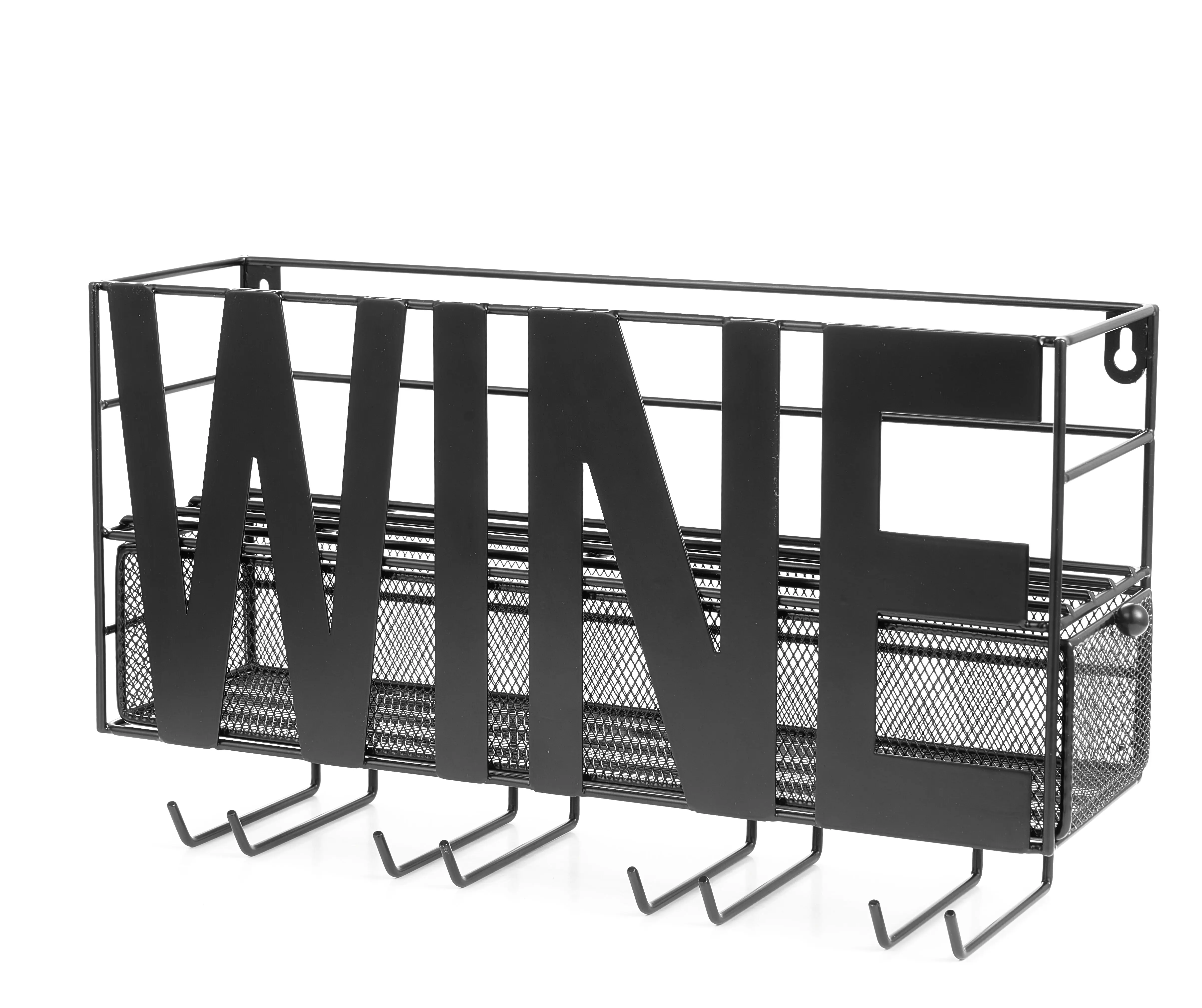 Top Seller Black Wall Mounted Wine Bottle Holder With Wine Glass Holder