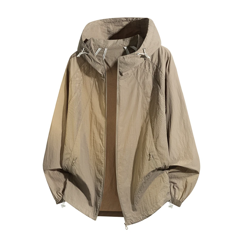 Side Mesh Perforated Breath Loose UPF50+ Ice Cool Sun Jacket 100% Nylon Hooded Sunscreen Coat for Cycling Travel Outdoor
