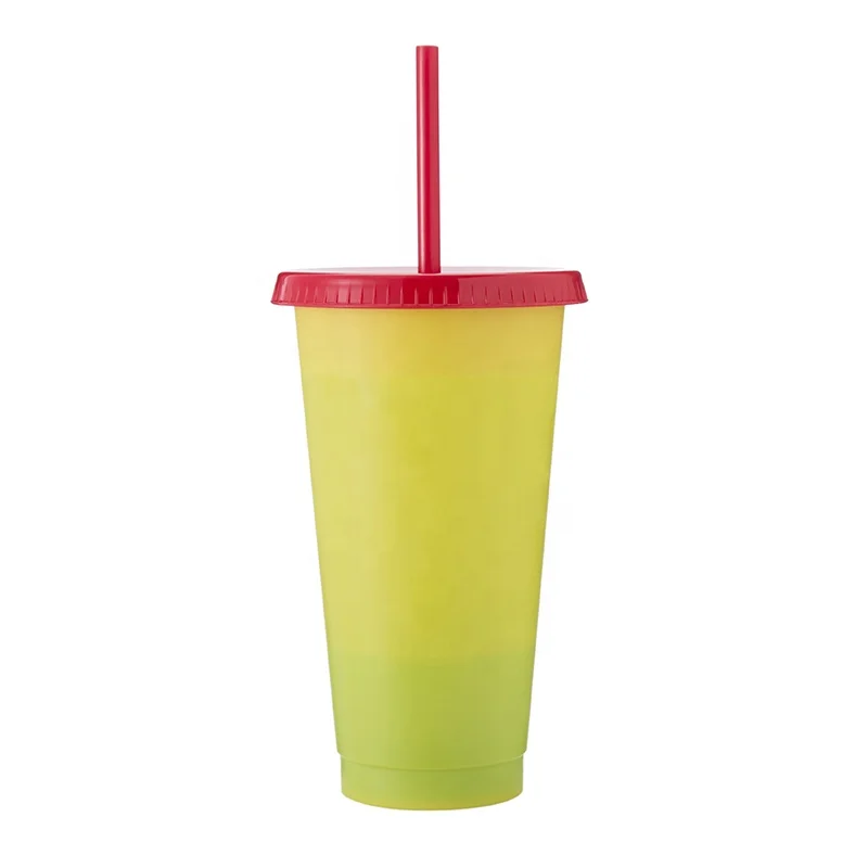 Пластиковый стакан для питья со съемными трубочками и крышкой меняющий цвет при температуре холодный резервуар воды 24