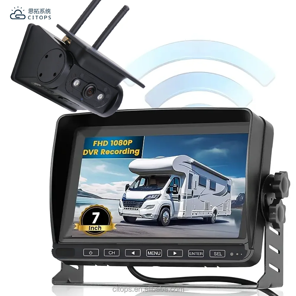 product 7 inch hd split screen wireless backup camera with magnetic ip68 waterproof housing 128gb tf card and 10000mah battery-4