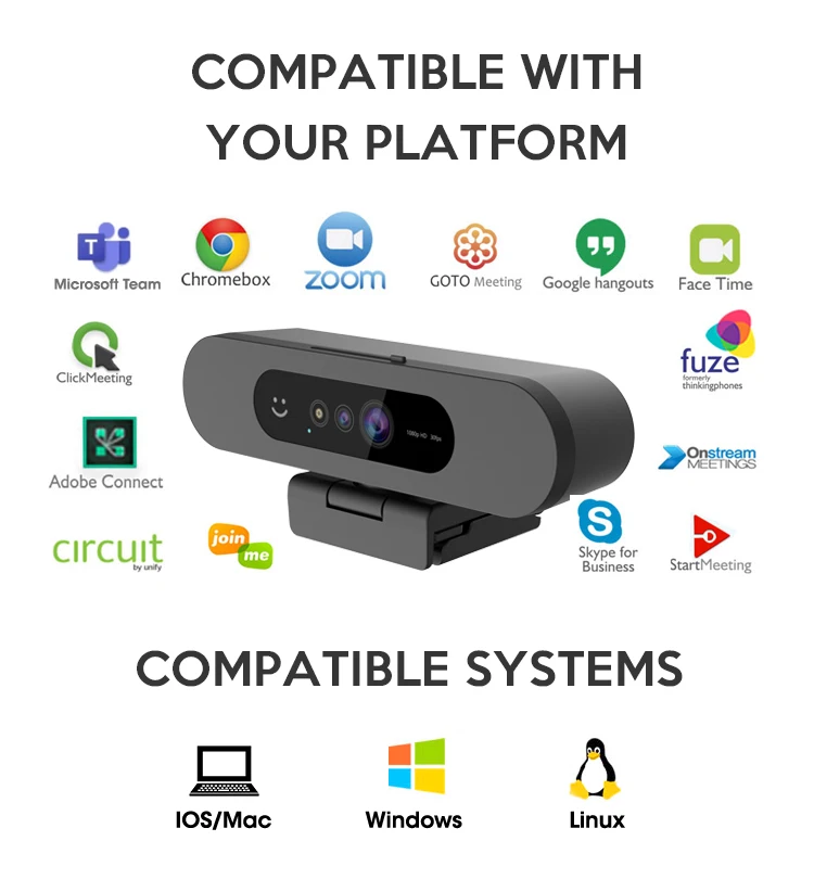 1080P Webcam with Windows Hello Secure Video Conferencing