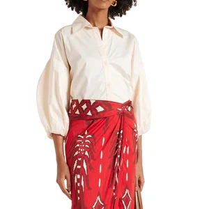 Clothing Manufacturers Custom Spring Summer Autumn Lapel Casual  Casual Puff Sleeved White Shirt Poplin Blouse