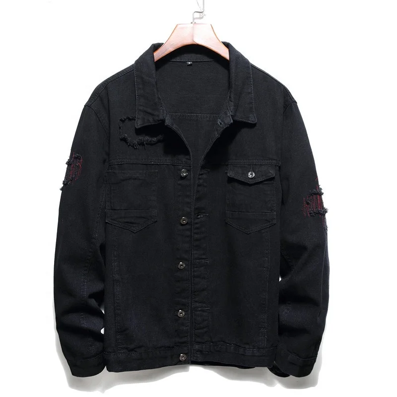 Black denim jacket streetwear hotsell