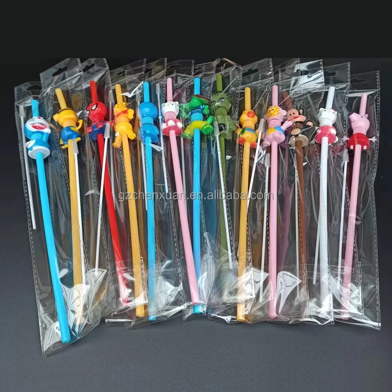 Creative Cartoon Straw Gift Animal Plastic Art Straw Telescopic Bend
