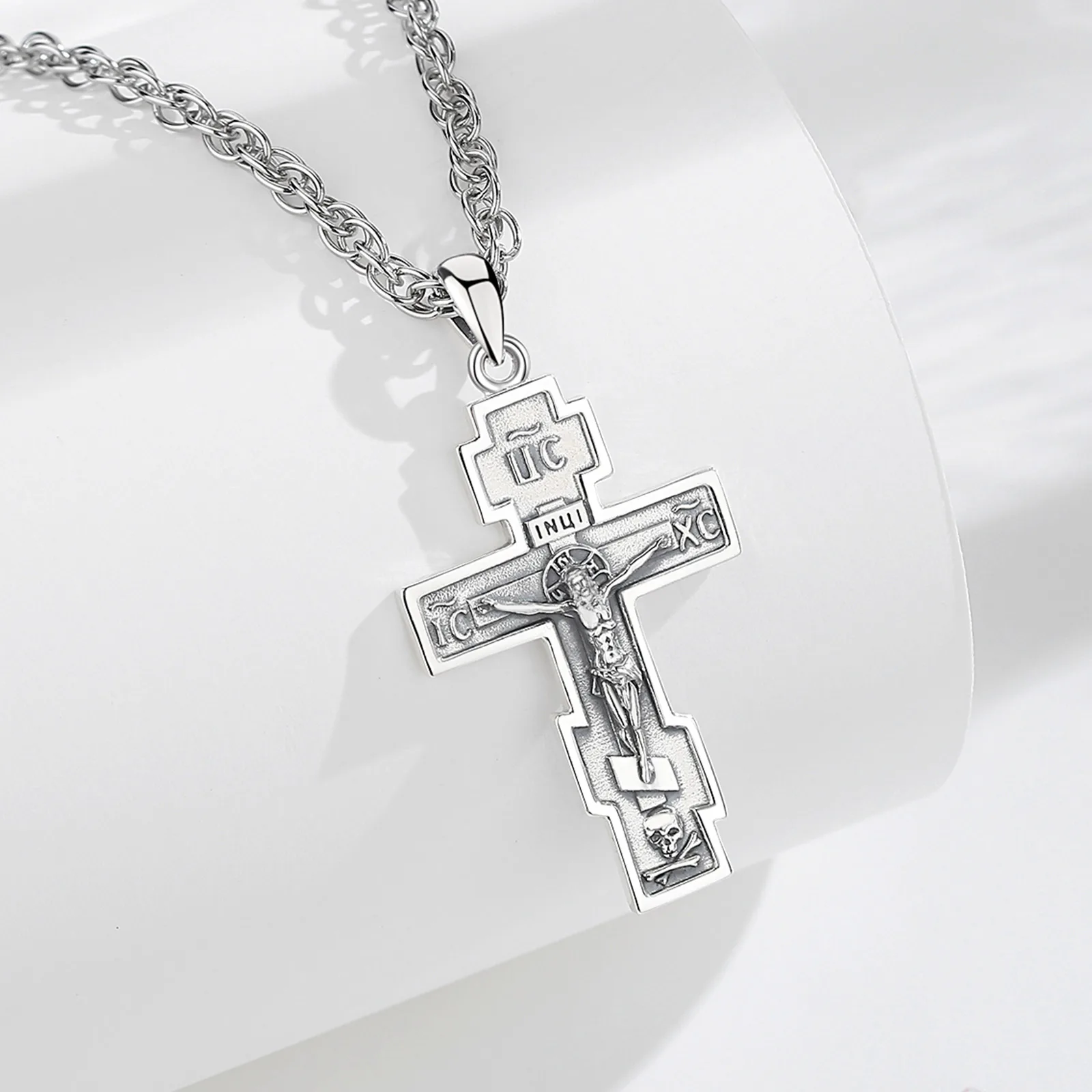 Merryshine Religious Eastern Jewelry Jesus 925 Sterling Silver Bishop Cross  Greek Orthodox Cross Necklace for Men
