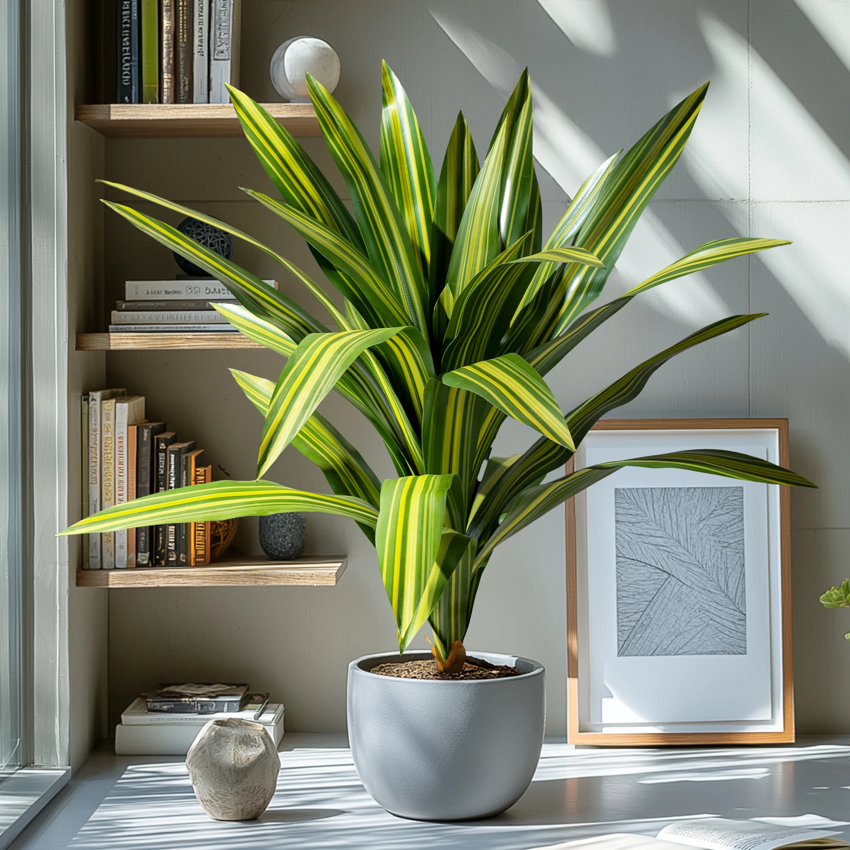 Durable Indoor/Outdoor Home Office Decor Large Green Palm Bonsai Tree Artificial Grass with Silk Material in Plastic Pot