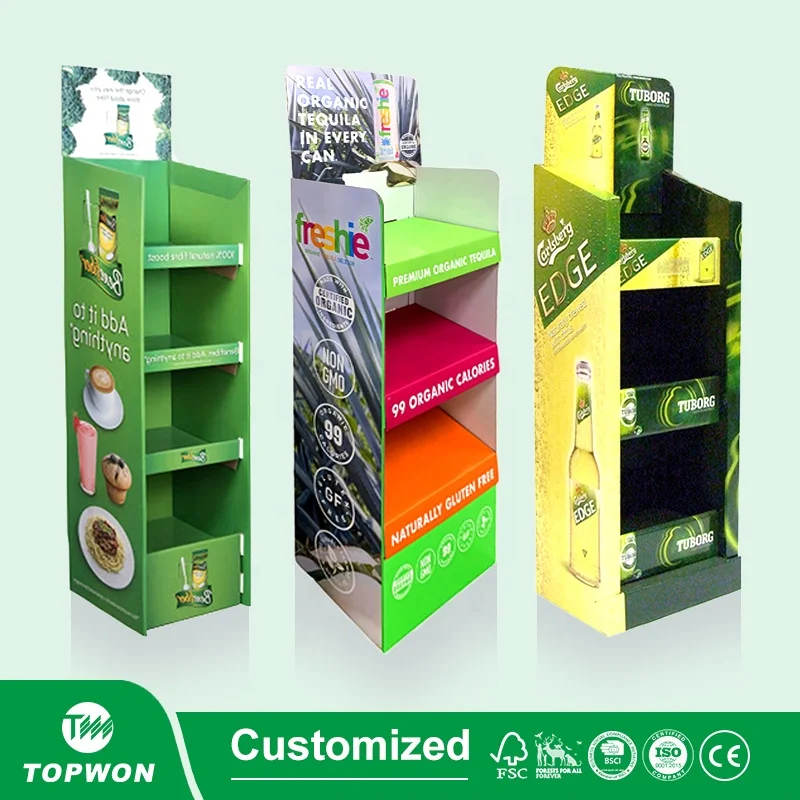 Customized Corrugated Cardboard Display Stand Retail Shop Pop Display Rack Drink Beer Wine Water Bottle Display Stand