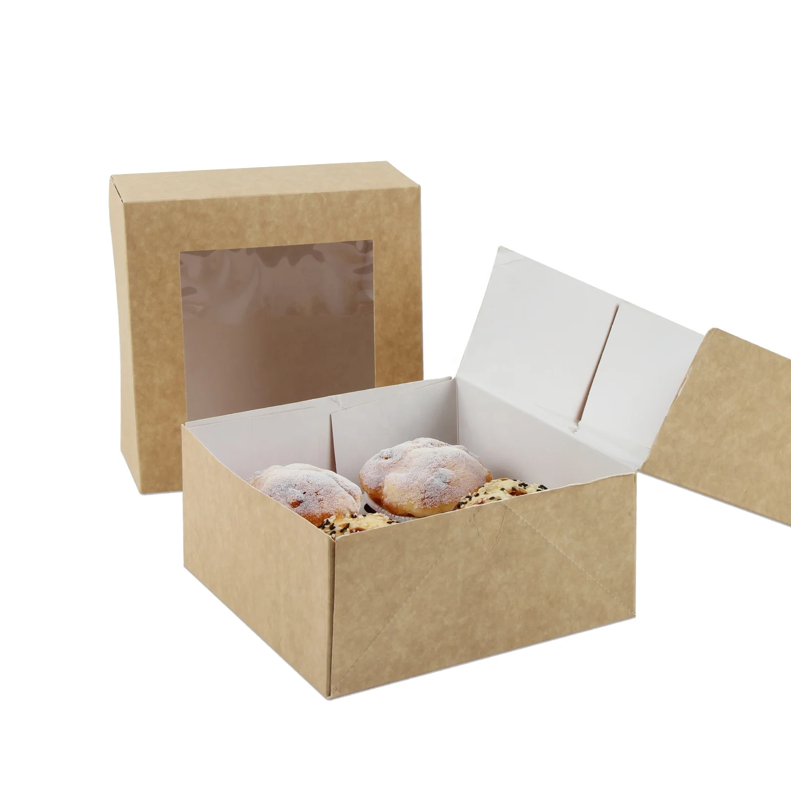 Foldable custom white paper cup cake packaging box with clear window