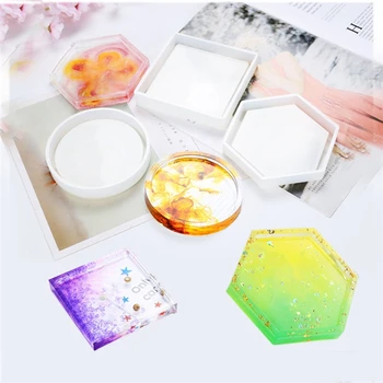 J031 Free Sample DIY Round Square Hexagon Epoxy Resin Silicon Mould Round Coaster Silicone Molds For Resin Art