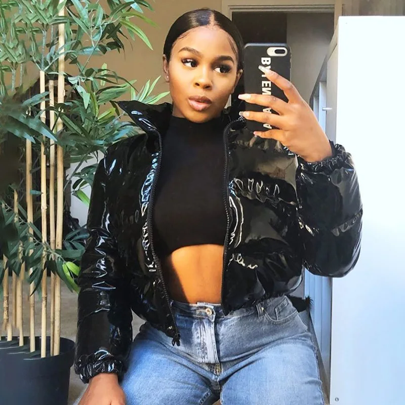 navy cropped puffer jacket