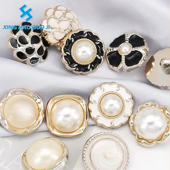 High-end quality galvanized alloy Pearl Rhinestone decorative round button for coat