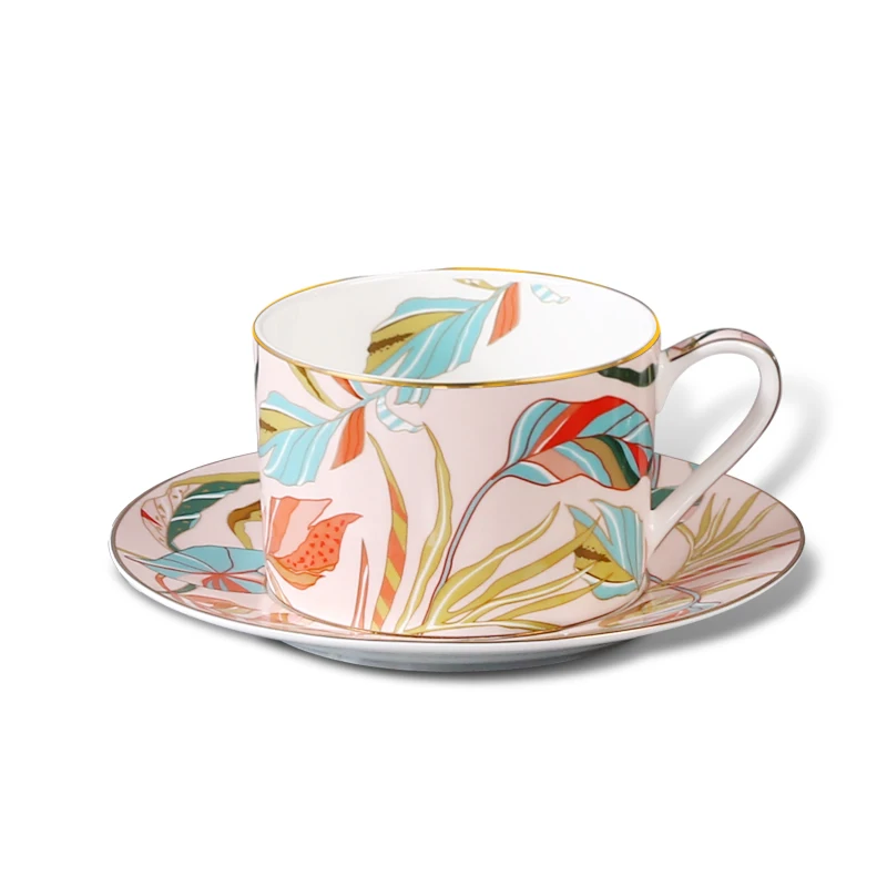 Ebullient wholesale tropical affair various colors glaze gloss bone china porcelain coffee cup and saucer