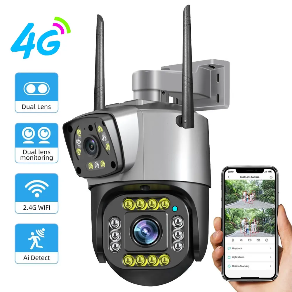 4MP 2K PTZ Camera 4G Sim Card 10X Zoom Dual-Lens Dual Screen Auto ...