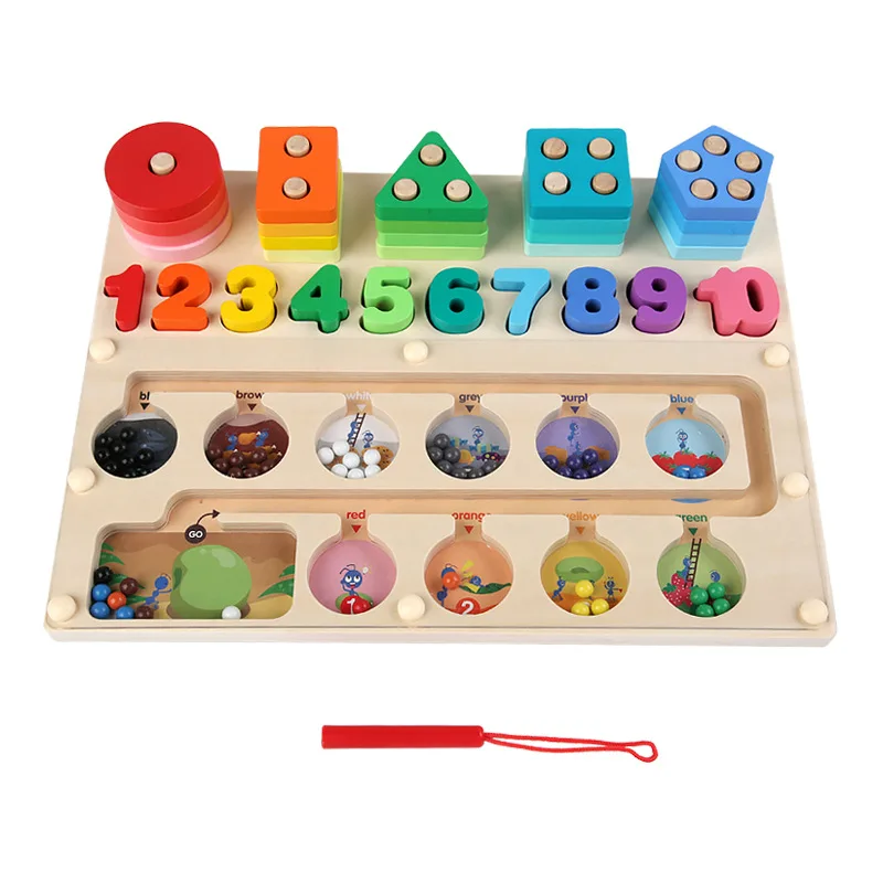 Wooden Magnetic Color And Number Maze Board Counting Game Montessori Block Color Sorting Puzzles For Toddler Educational Toys