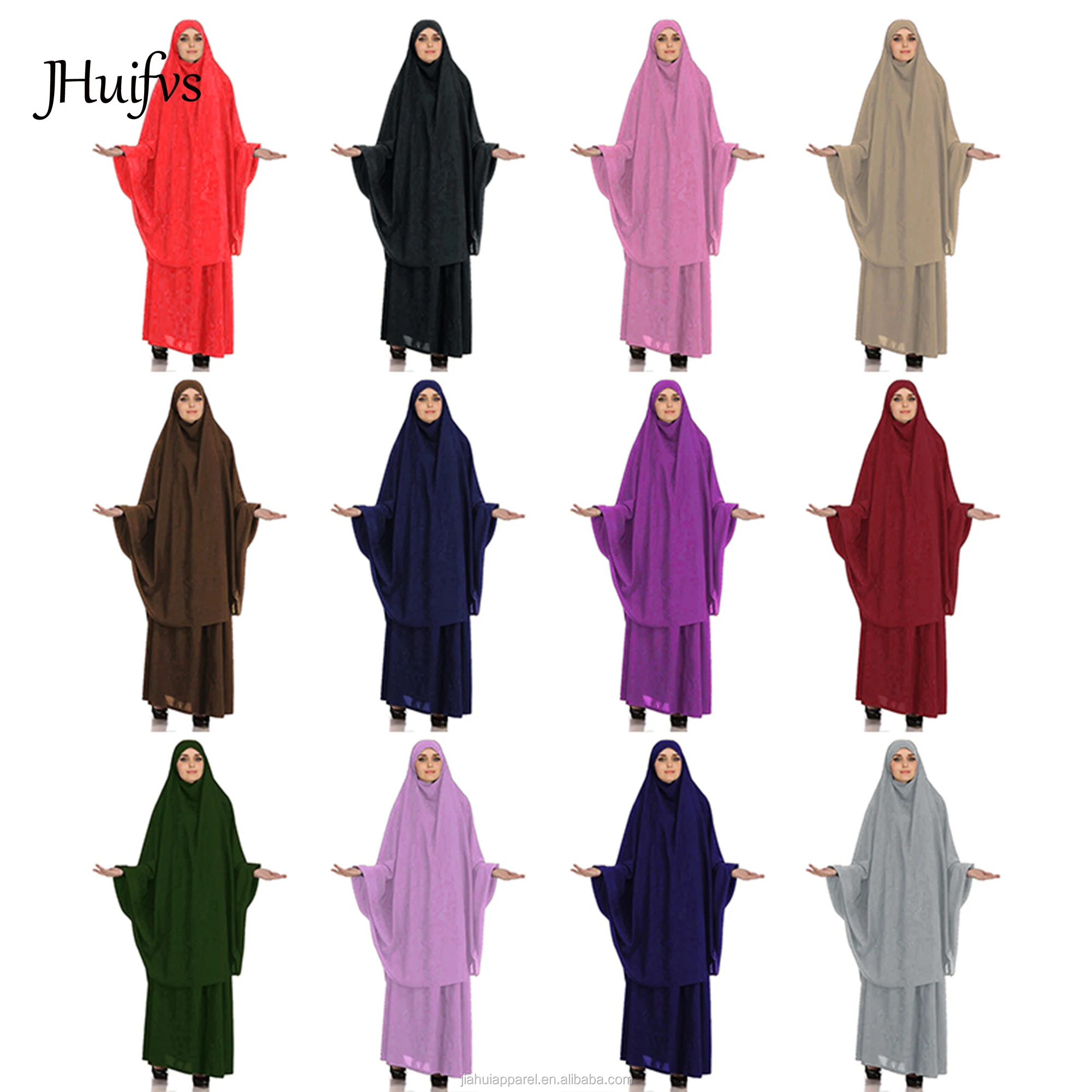 2020 Latest Design Solid Color Stretchy Two Piece  Muslim Prayer Abaya Dress Long Hijab Islamic Clothes