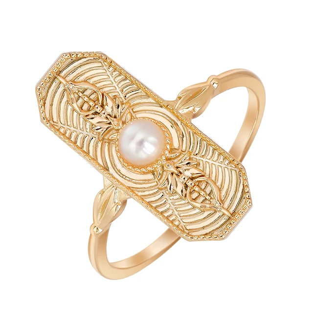 Dunli Jewelry Manufacturer Wholesale Retro Design S925 Silver Plated 14K Gold Pearl Carved  Ring