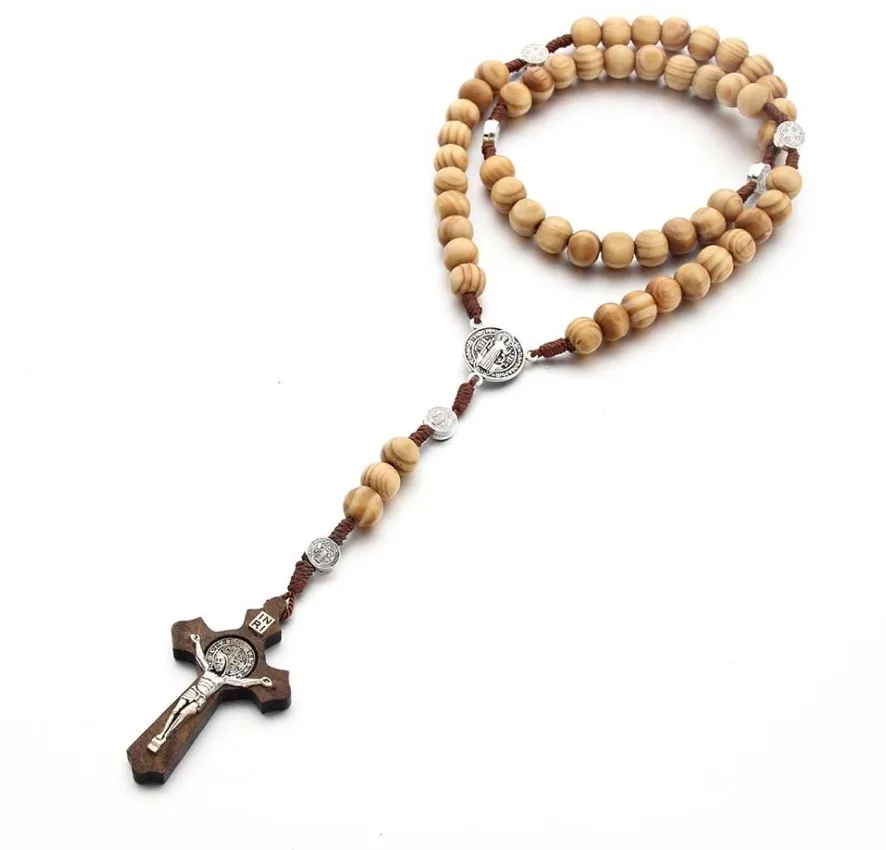 Chapelet Catholique En Bois - Collier Croix Jésus - Cadeau Religieux Pour Hommes Et Femmes