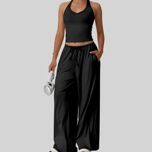 Women's Solid Yoga Suit with Beauty Back Sling Quick-Drying Crop Top for Leisure Running & Fitness Breathable Sports Clothing