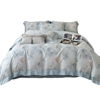 Hot Sale Luxury 100% Tencel Bedding Set Customized Queen Size Printed Bedsheet Silky Luxury Bed Sheet Sets