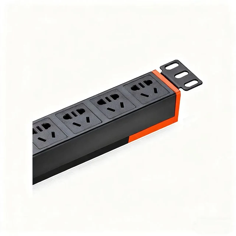 striscia di alimentazione PDU da 8 prese, montaggio a rack 1U, interruttore di protezione contro il sovraccarico, involucro in alluminio, design con estremità arancioni