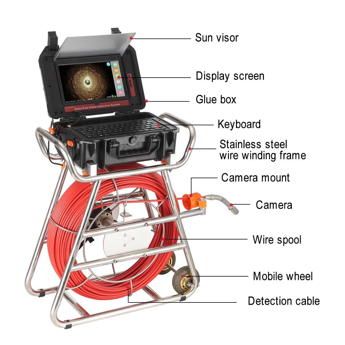 Pipe Camera 10.1inch1080P Touch Screen 512Hz Transmitter Self-leveling Sewer Video Camera Meter Counter Inspection Camera Pipe With Locator manufacture