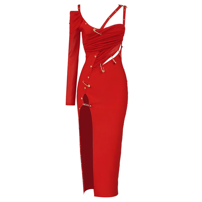 red and black one shoulder dress Adult Witch Elegant Costume – The Party Inventory main image 1