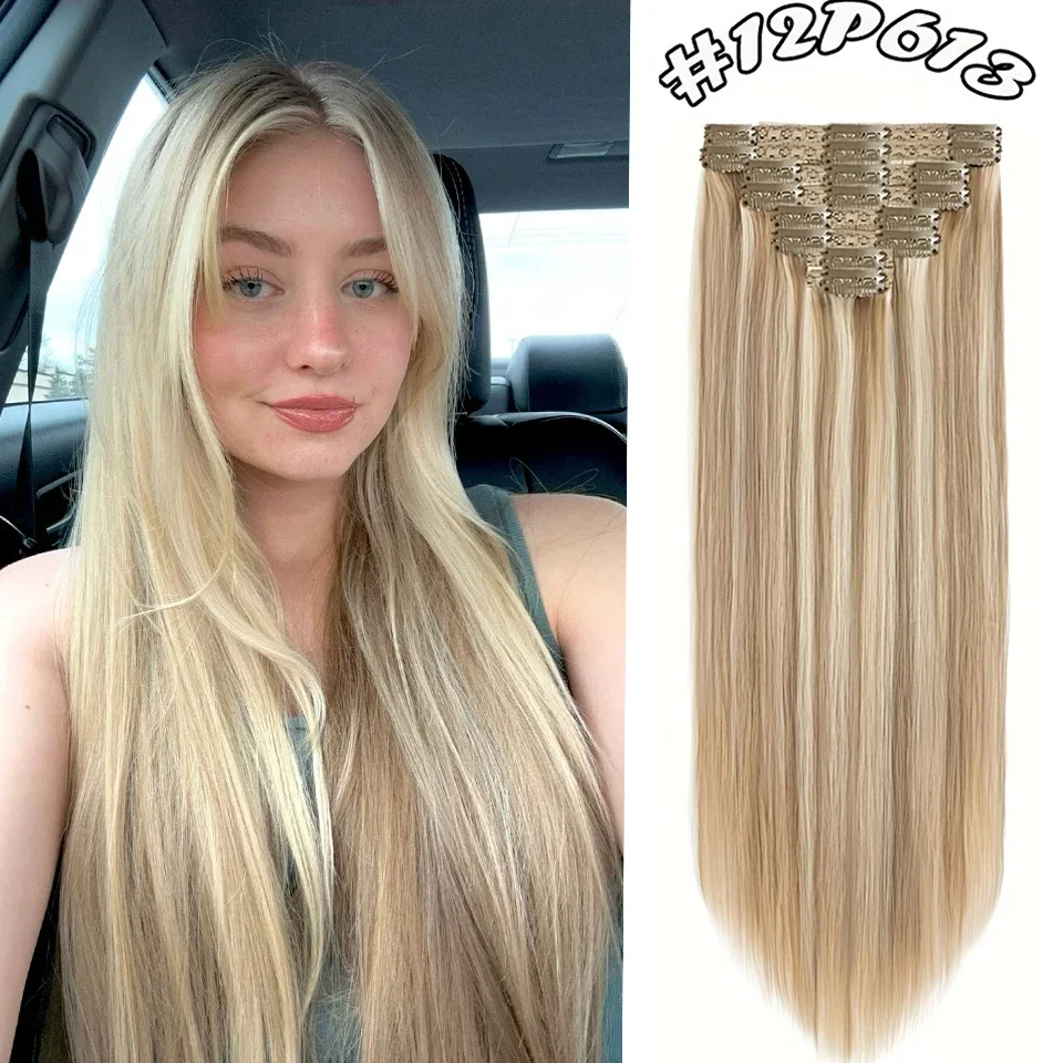 Extensions cheveux naturels clip in chatain clair mèche blond_voghion.com