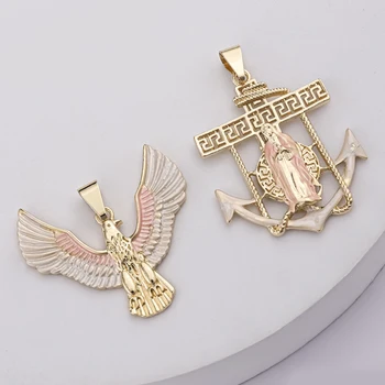 Custom wing anchor pendant 14K Gold Plated Oro Laminado religious 3 three Tone San Judas Tdeo Saint Jude Jesus Pendant Necklace
