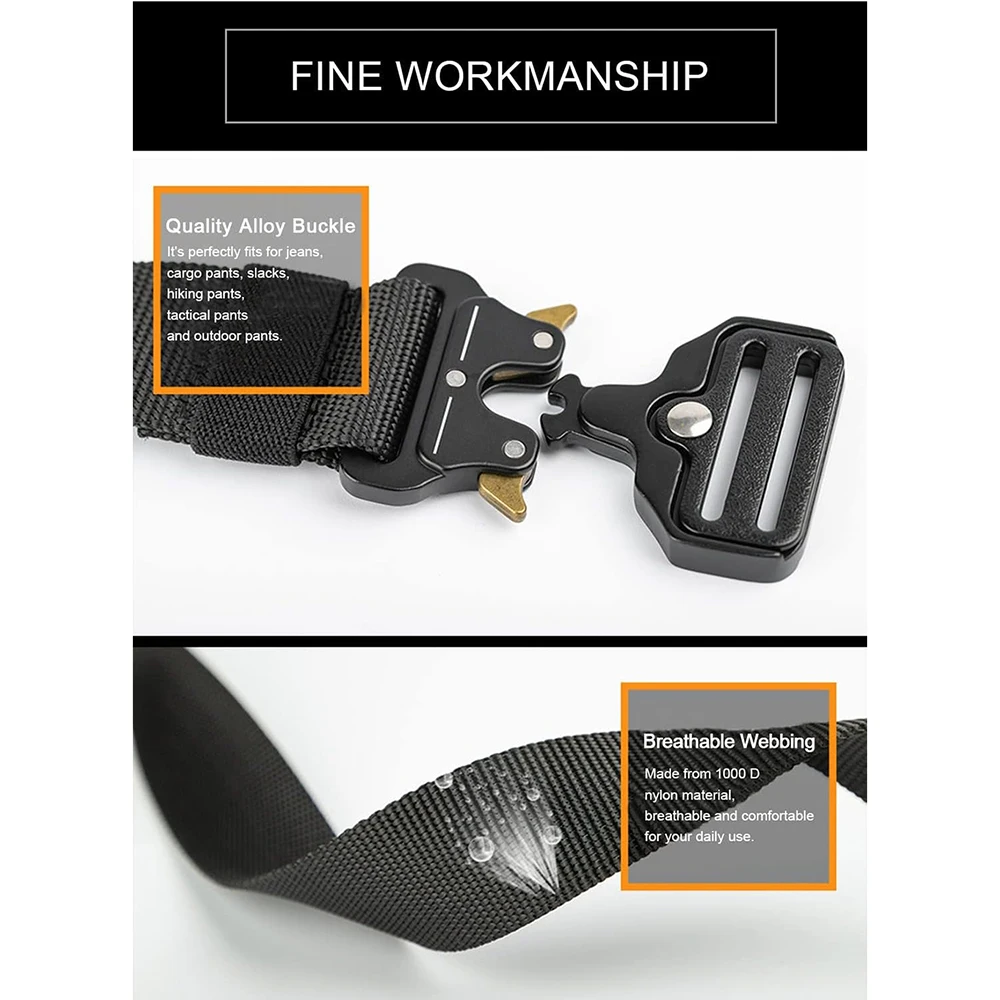High Quality Adjustable Training Men Tactical Belt Work Belts Nylon Web Tactical Belt with Automatic Slide Buckle