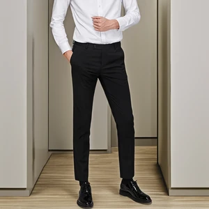 High Quality Men's Business Casual Pants Solid Color Elastic-Waist Suit Pants Pocket Cotton Wholesale Flat Sport Suit Pants
