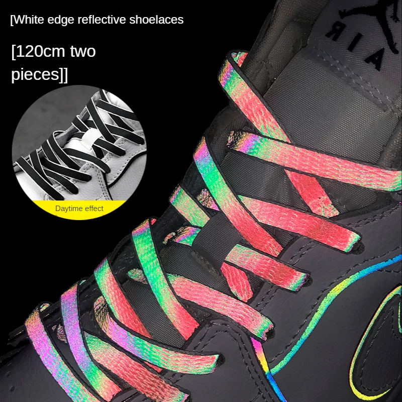 Colorful Holographic Reflective Polyester Shoelaces AJ1AF1 Anime Black & White Chameleon Laser Bootlaces for Sneakers