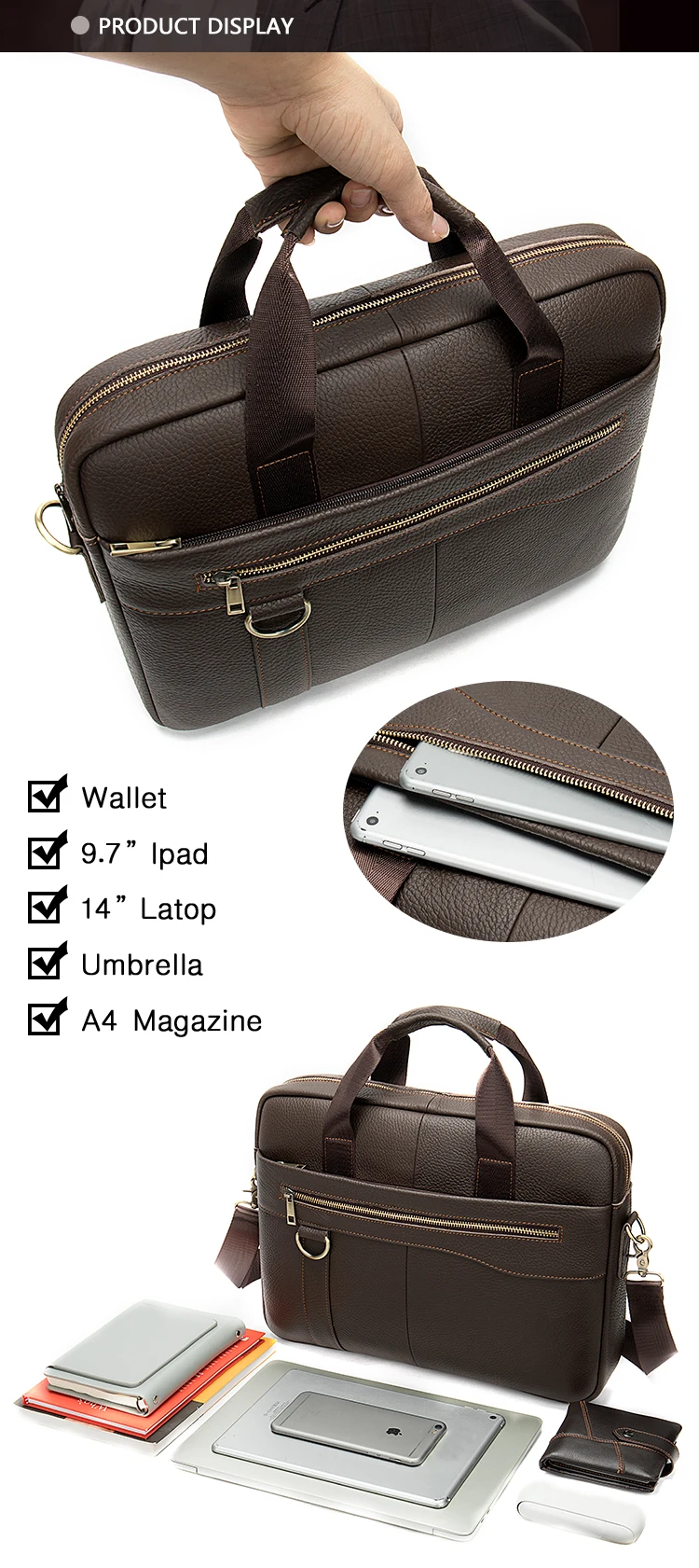 Leather Retro Briefcase Shoulder Handbag Business Men Bags