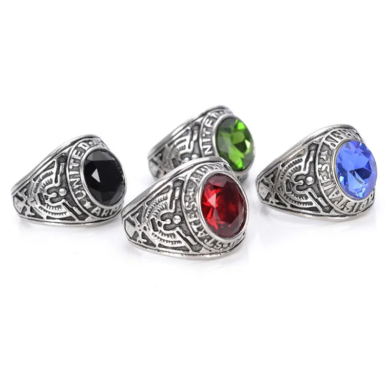 Retro Silver Black High Quality 12 Birthstones Stainless Steel United ...