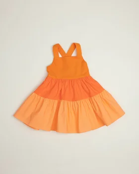 2022 summer new sleeveless dresses for girls orange ruffle hem kids dress