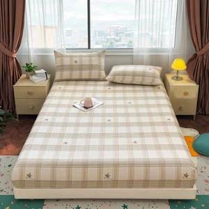 Wholesale 100% Cotton Geometric Printed Pattern Bed Sheets Set Elastic Fitted Sheet Breathable 200TC Home Textile Bedding