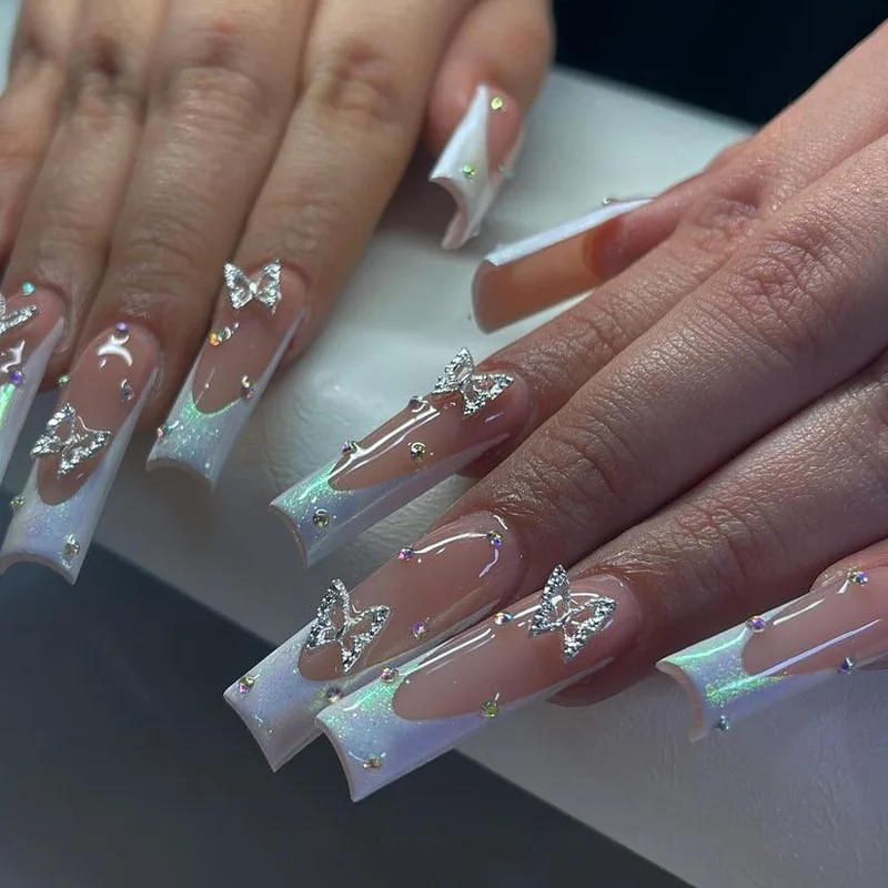 2024 Autumn Most Fancy Design Most Beautiful Style Very Shiny Nail Art Diamond Press on Nails Wholesale