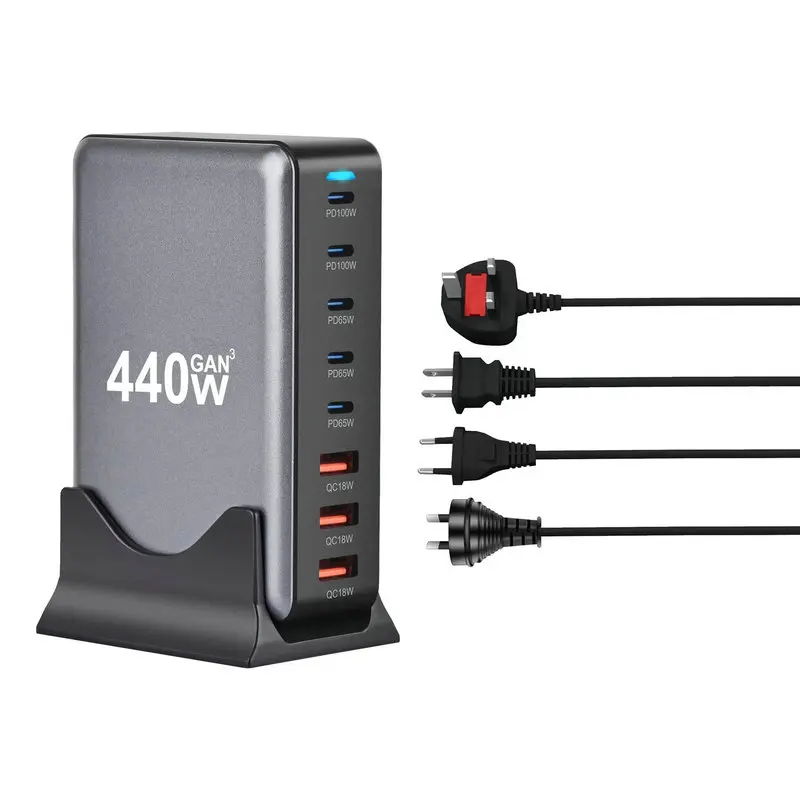 440W GaN台式充电器8端口USB C型PD 100W快速集线器充电器3.0 USB C型手机440W USB电源充电器站