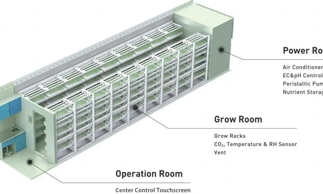 Large Vertical Farming System Container Hydroponic Greenhouse for Shipping and Mushroom Farming