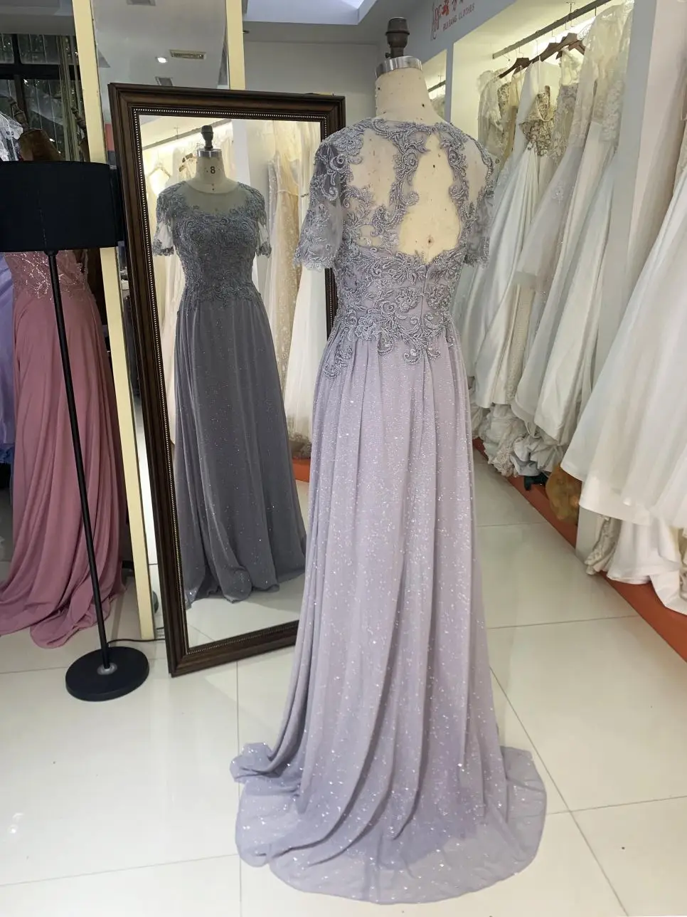 slim fit dress slacks Silver Chiffon Sleeveless A-Line Floor Length Pockets Bridesmaid Dress main image 1
