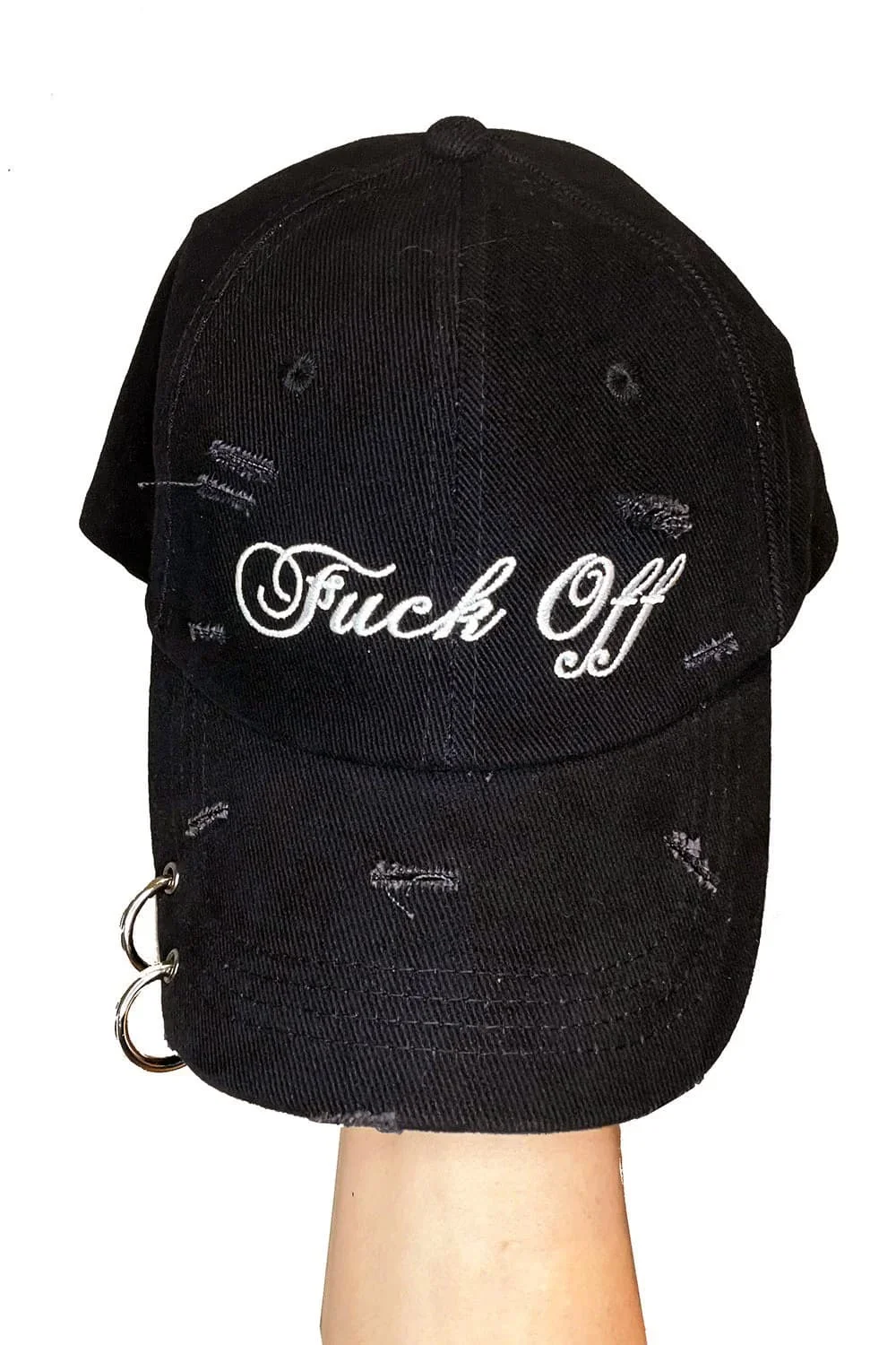 Street Style Iron Ring Torn Holes Fashion Design Washed Vintage Hat Custom Embroidery Logo Hats Men Baseball Caps
