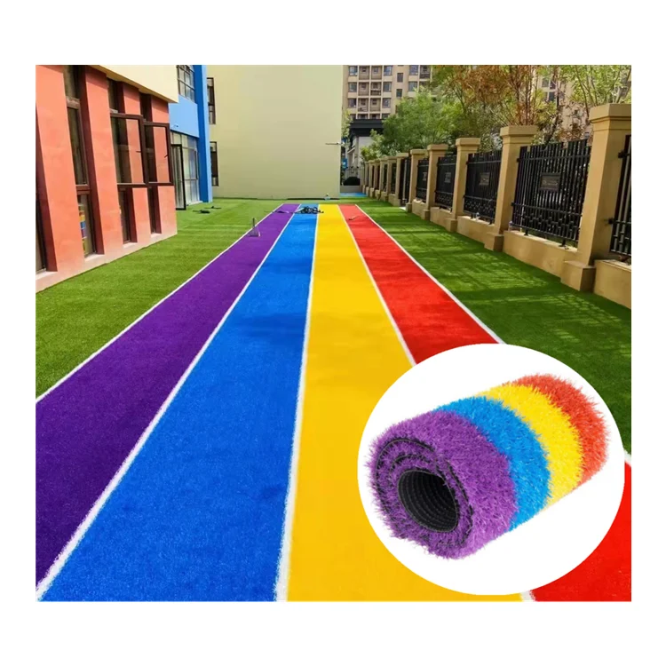 Morbido tappeto colorato in erba finta rosso blu viola giallo prato artificiale in erba artificiale pavimentazione in erba sintetica