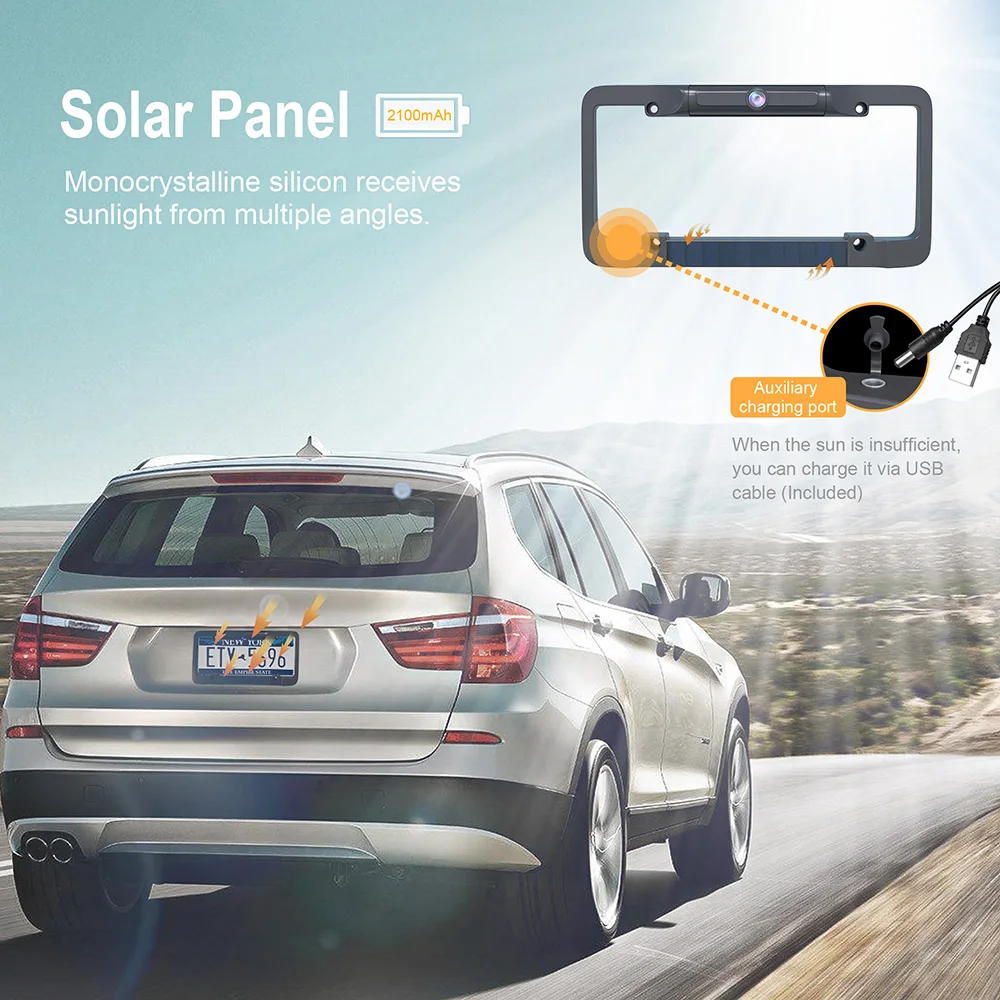 Wireless Solar Power Rear View Camera Good Clarity Built in Battery Car Parking Backup Camera Reversing System