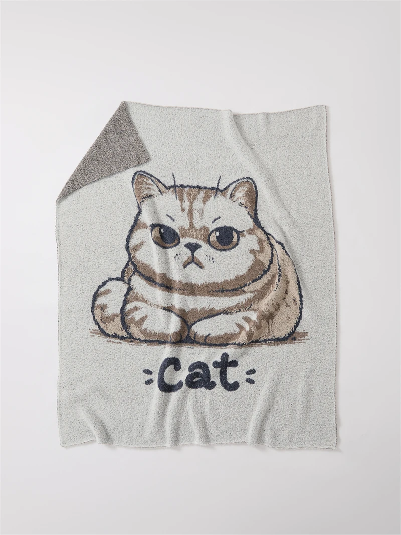 2024 High Quality Super Cute Angry  Cat Jacquard Knitted Throw Blanket For Children's Gifts And Home Decoration OEKO-TEX  KT supplier