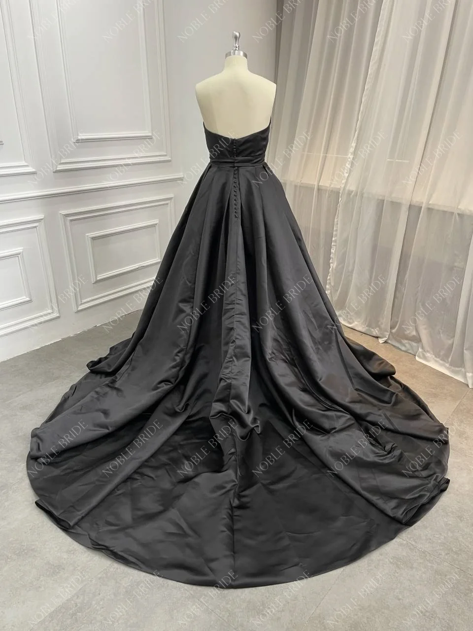 Strapless Black Satin Slit Rhinestones Belt Custom Wholesale Long Evening  Dress