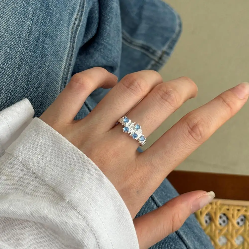 KAKODIY New Arrival Open Adjustable Engagement 925 Sterling Silver Wedding Blue Zircon Ring for Women detail 9