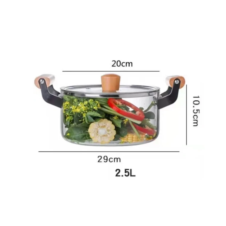 Good price 2.5L 3.5L 4.5L 5.5L transparent thickening heat resistant glass cooking pot factory