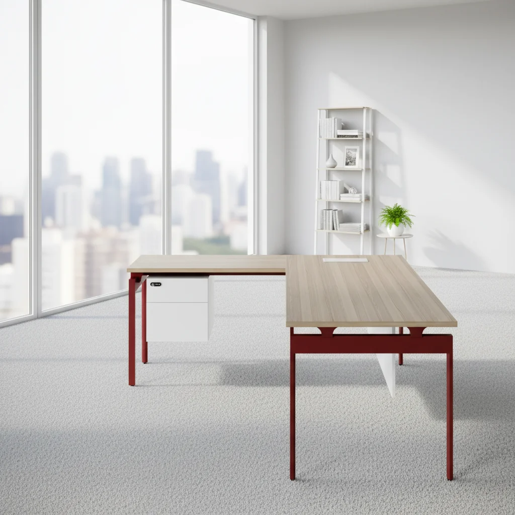 Convertible Manager Desk Steel Frame Workstation Attached Storage Shelves Modern Design Standing Desk for Business 3