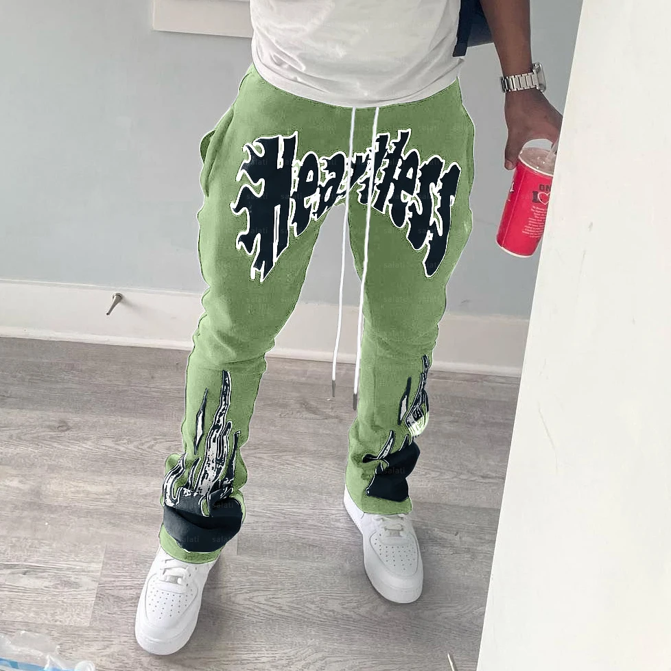 Custom Flaired Sweat Pant Street Trousers Track Drawstring Cotton French Terry Vintage Bootcut Puff Print Flared Sweatpants Men gallery 9