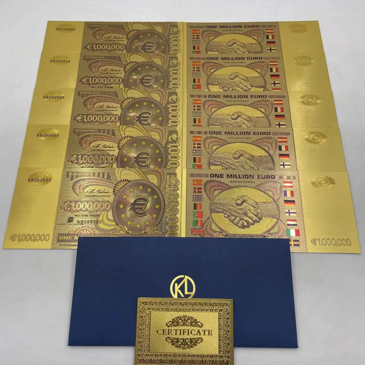 高品质100万欧元安全货币票据24k金箔钞票